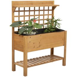 Solid Fir Wood Trellis Elevated Garden Raised Planter Bed with Wheels