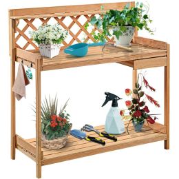 Solid Wood Garden Work Table Potting Bench in Natural Finish