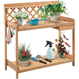 Solid Wood Garden Work Table Potting Bench in Natural Finish