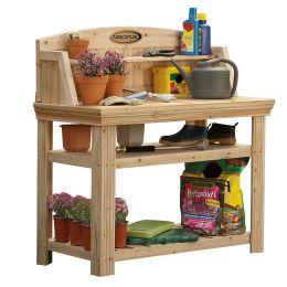 Natural Cedar Wood Potting Bench Garden Work Table with Shelves