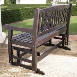 Outdoor 4-Ft Dark Brown Wood Patio Garden Bench Glider Loveseat with Armrests