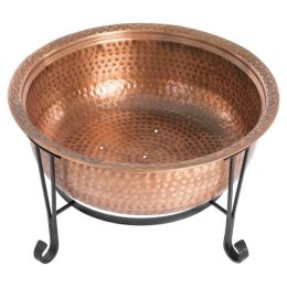 Hammered Copper Fire Pit with Wrought Iron Stand and Spark Screen