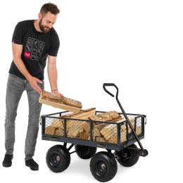 Heavy Duty Grey Steel Garden Utility Cart Wagon with Removable Sides
