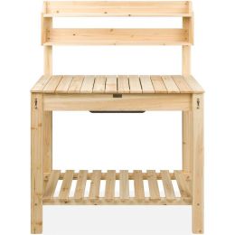 Outdoor Garden Wood Potting Bench Expandable Top with Food Grade Plastic Sink