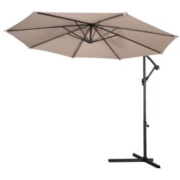 Beige 10-Ft Outdoor Steel Pole Tilt Crank Offset Patio Umbrella