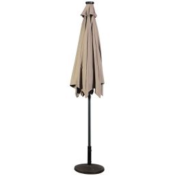 Beige 9-Ft Patio Umbrella with Steel Pole Crank Tilt and Solar LED Lights