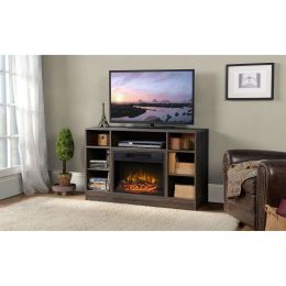 Tall TV Stand Electric Fireplace in Brown Oak Finish