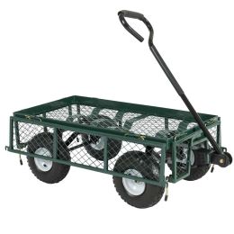 Heavy Duty Green Steel Garden Utility Cart Wagon with Removable Sides