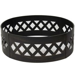 Heavy Duty 37-inch Black Steel Fire Pit Ring Crossweave with Spark Screen