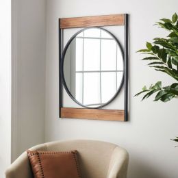 Modern Square Frame Industrial Metal Circle Wall Mirror