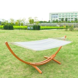 White Cotton Polyester Hammock with 10.5 Ft Crescent Wood Stand