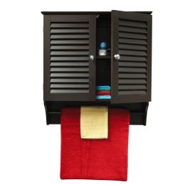 Espresso Wall Mounted Bathroom Cabinet with Shelves and Towel Bar