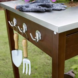 Outdoor Solid Wood Potting Bench Work Table with Galvanized Metal Top