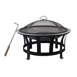 Round Outdoor Steel Wood Burning Fire Pit with Stand and Spark Screen