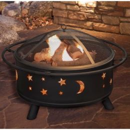 Heavy Duty Steel Metal Wood Burning Fire Pit with Moon and Stars Cutouts